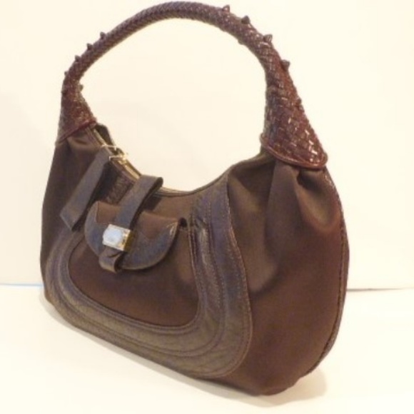 FENDI Brown Satin Leather Nappa Spy Handbag Hobo